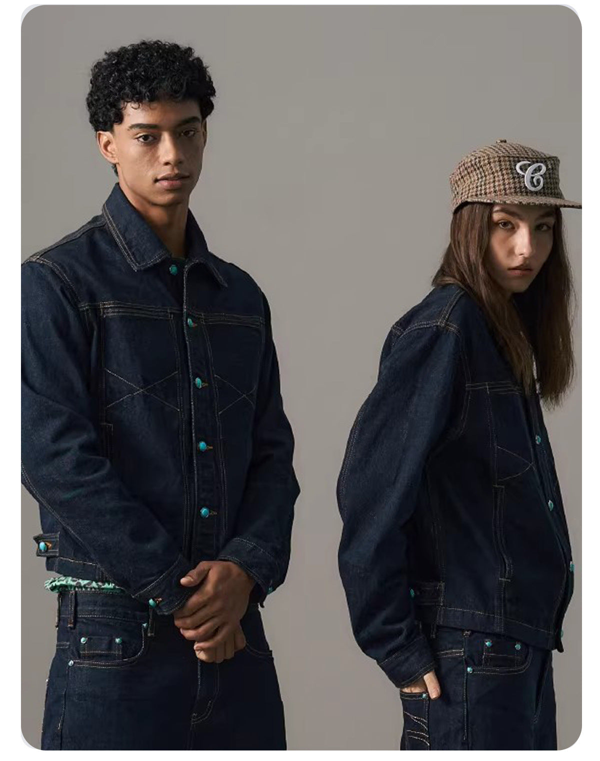 "Turquoise Sequence - Western Retro Denim Jacket"