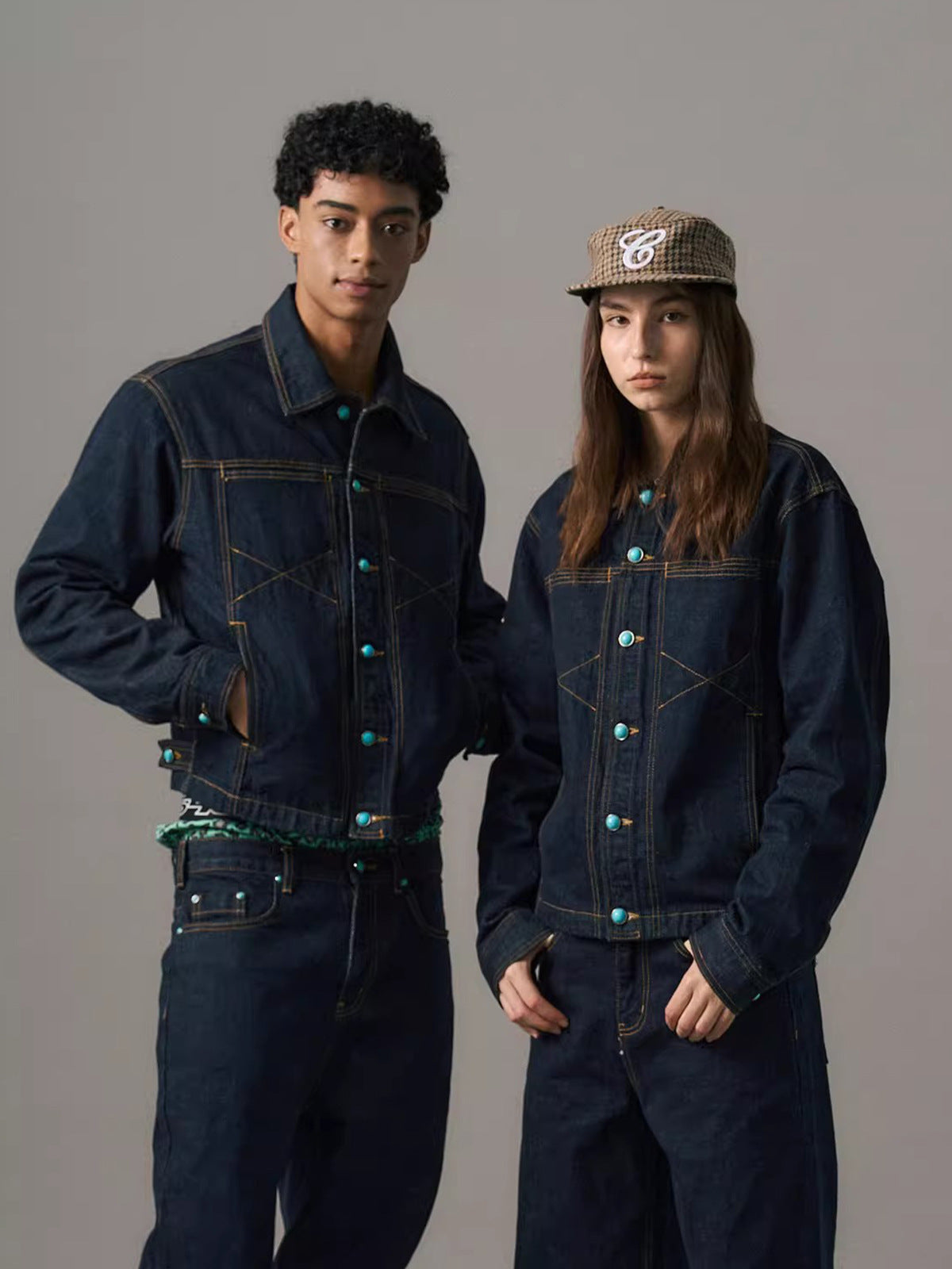 "Turquoise Sequence - Western Retro Denim Jacket"