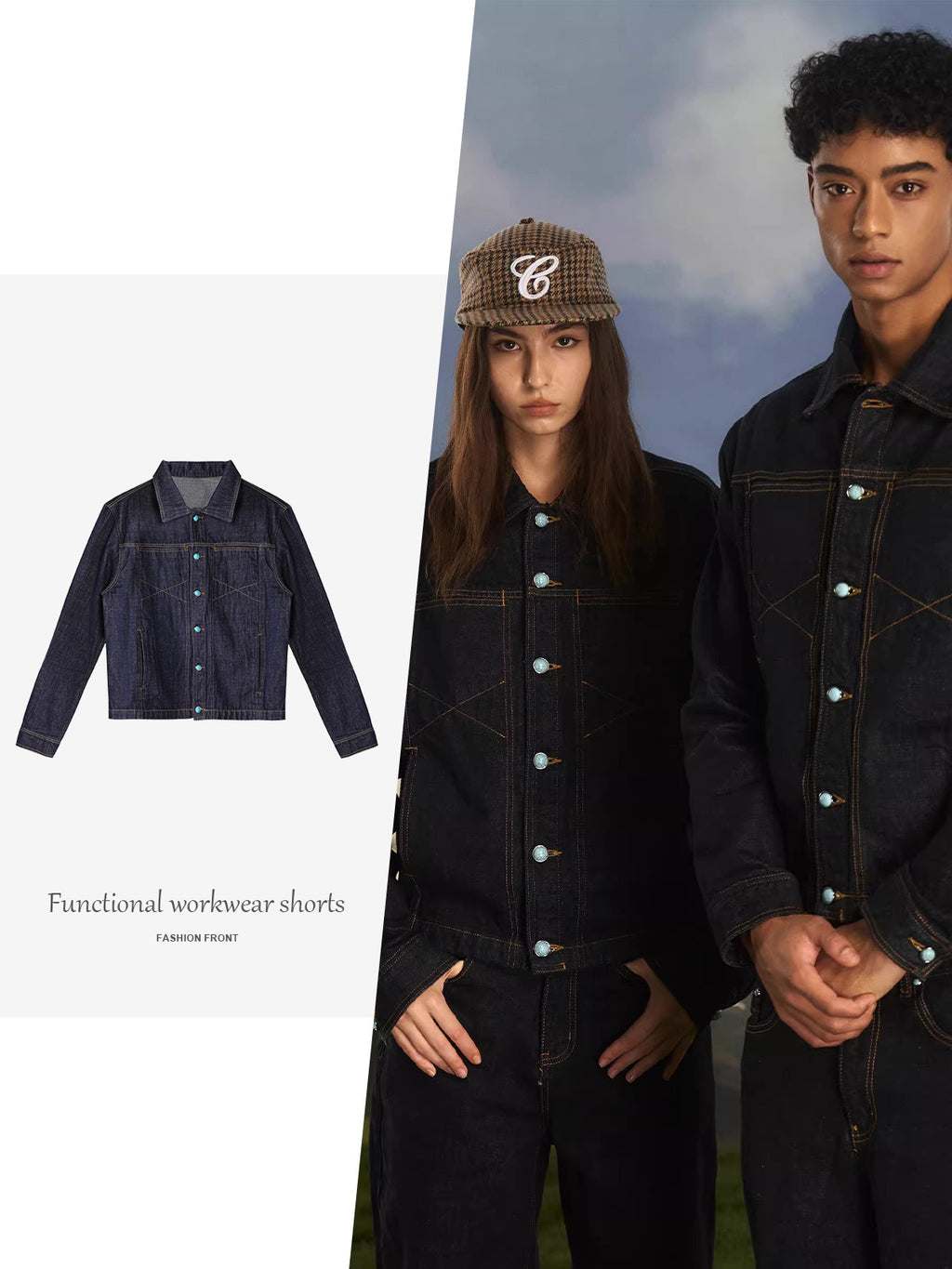 "Turquoise Sequence - Western Retro Denim Jacket"