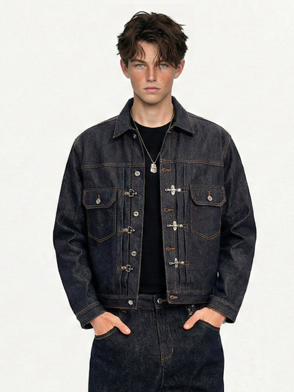 "Oriental Lock Heavy-Duty Denim Jacket"