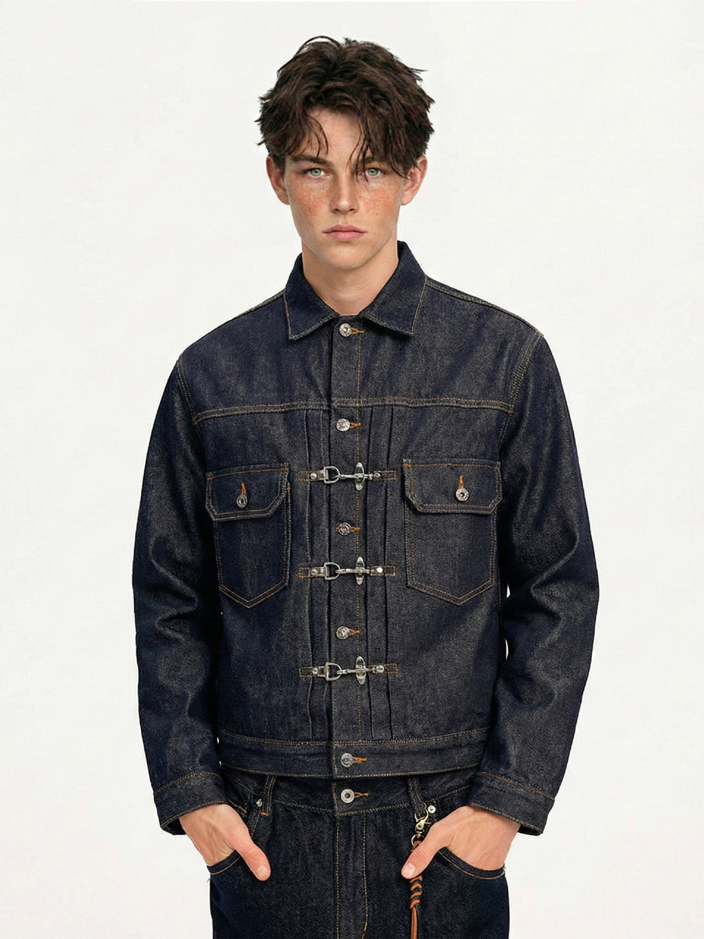 "Oriental Lock Heavy-Duty Denim Jacket"