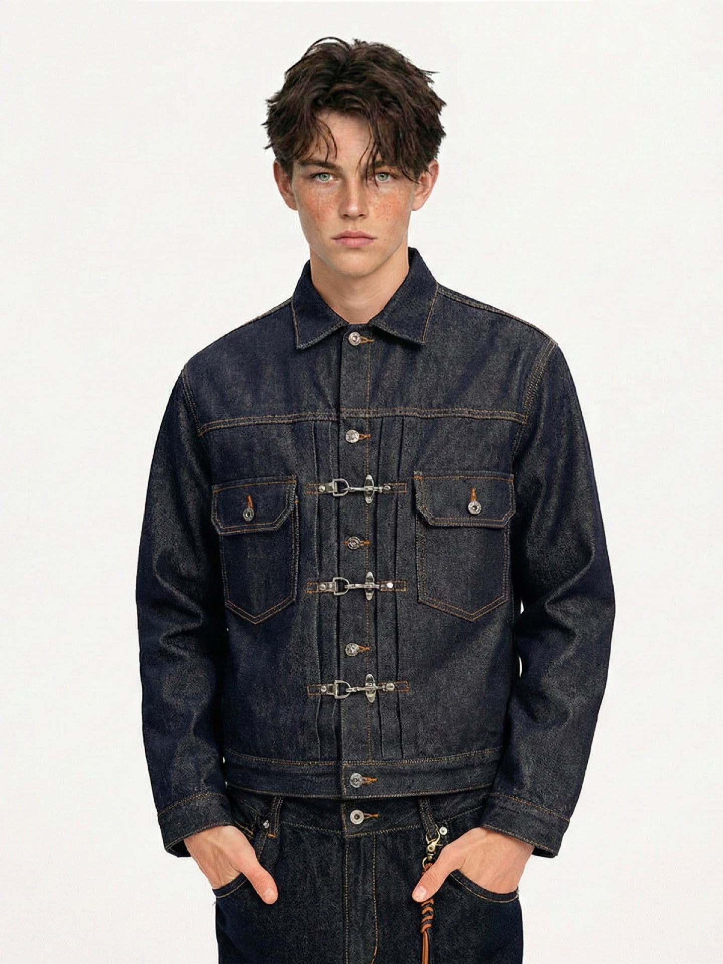 "Oriental Lock Heavy-Duty Denim Jacket"