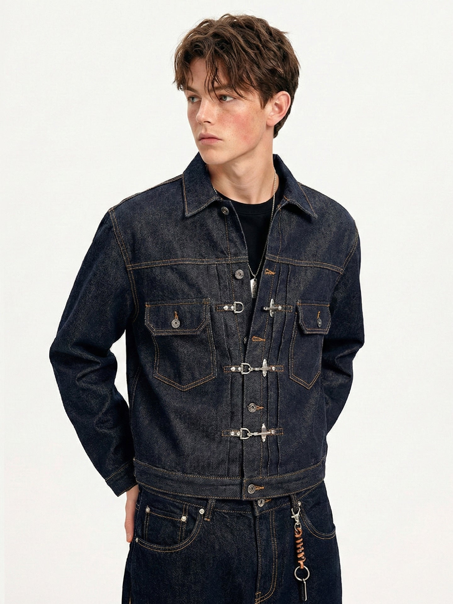 "Oriental Lock Heavy-Duty Denim Jacket"