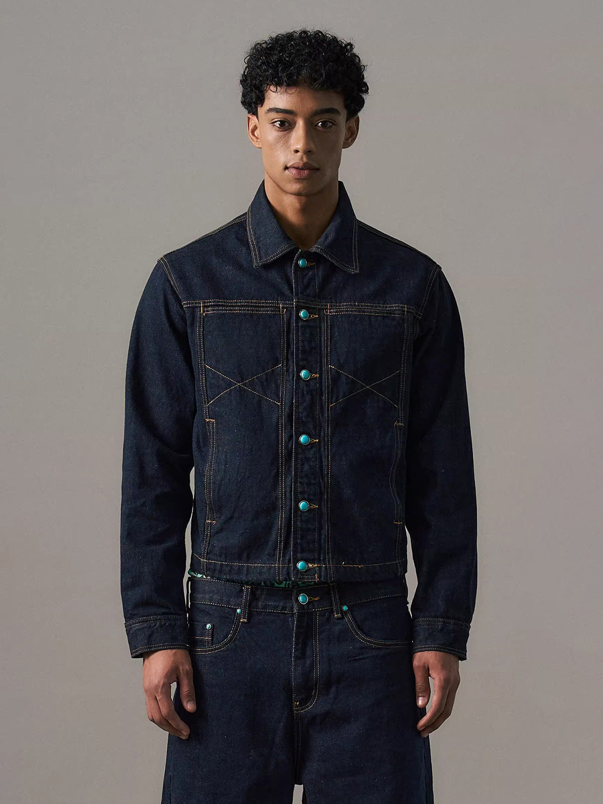 "Turquoise Sequence - Western Retro Denim Jacket"